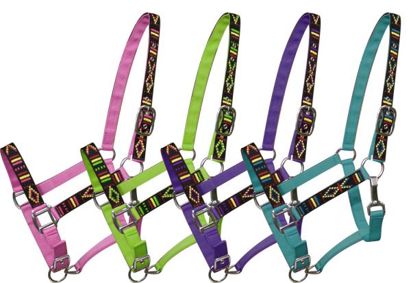 2 Ply Nylon Full Size Adjustable Halter With Embroidered Navajo Designs-2 Ply Nylon Full Size Adjustable Halter With Embroidered Navajo Designs