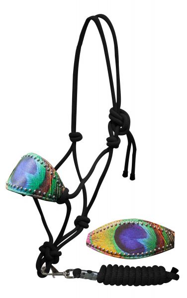 Peacock feather bronc nose knot halter-Peacock feather bronc nose knot halter
