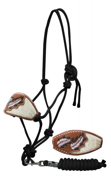 Silver filigree inlay cowboy knot bronc halter with removable lead-Silver filigree inlay cowboy knot bronc halter with removable lead