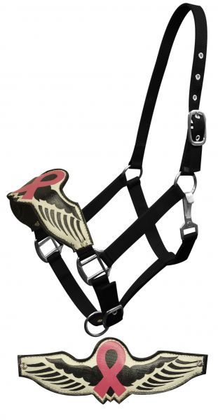 Winged pink ribbon bronc halter-Winged pink ribbon bronc halter
