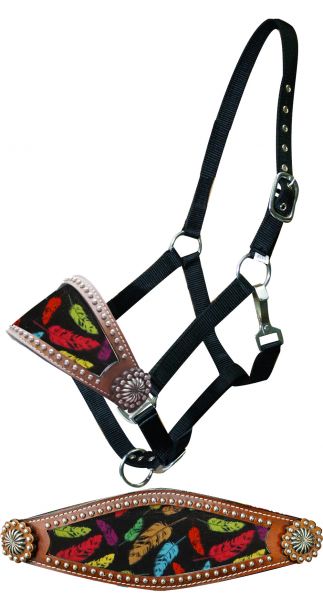 Feather print bronc nose halter-Feather print bronc nose halter