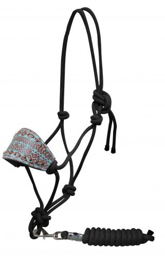 Teal and brown Navajo diamond cowboy knot bronc halter with removable lead-Teal and brown Navajo diamond cowboy knot bronc halter with removable lead