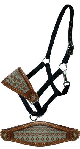 Teal and brown Navajo print bronc nose halter-Teal and brown Navajo print bronc nose halter