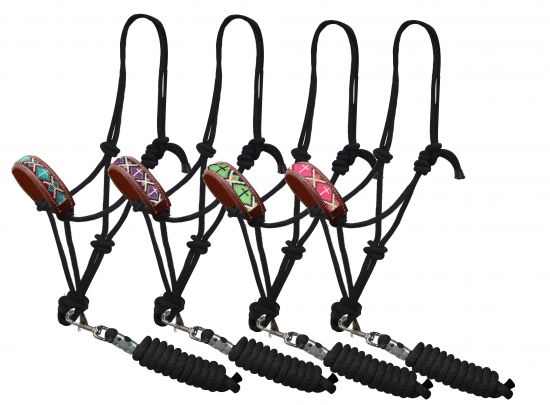 beaded nose cowboy knot rope halter- beaded nose cowboy knot rope halter