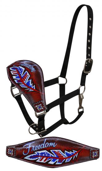 FULL SIZE Leather bronc halter with painted "Freedom" design- FULL SIZE Leather bronc halter with painted Freedom design