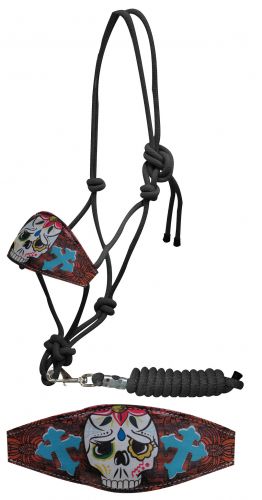 Sugar skull print bronc nose rope halter-Sugar skull print bronc nose rope halter