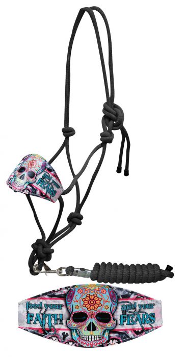 "Feed your faith and your fears" sugar skull print bronc nose rope halter-Feed your faith and your fears sugar skull print bronc nose rope halter