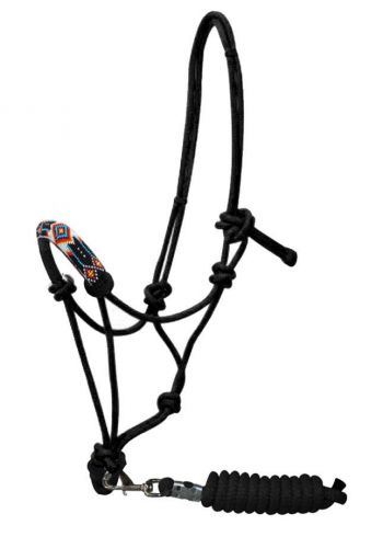 Beaded nose cowboy knot rope halter with 7' lead- Beaded nose cowboy knot rope halter with 7' lead