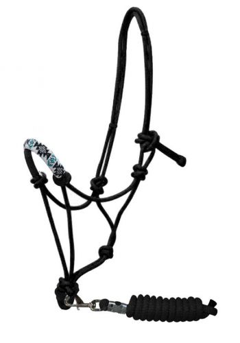 Beaded nose cowboy knot rope halter with 7' lead-Beaded nose cowboy knot rope halter with 7' lead
