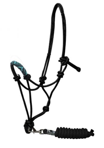 Beaded nose cowboy knot rope halter with 7' lead- Beaded nose cowboy knot rope halter with 7' lead