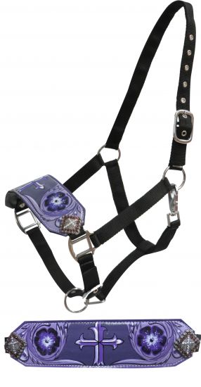 FULL SIZE Leather bronc halter with painted cross design- FULL SIZE Leather bronc halter with painted cross design