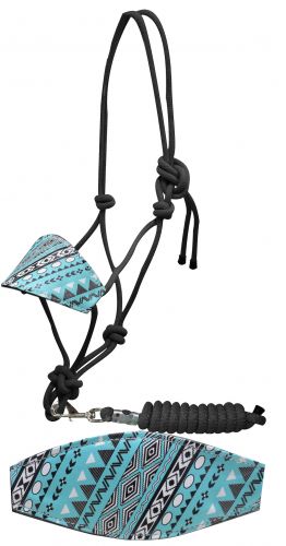 Teal Navajo print bronc nose rope halter- Teal Navajo print bronc nose rope halter
