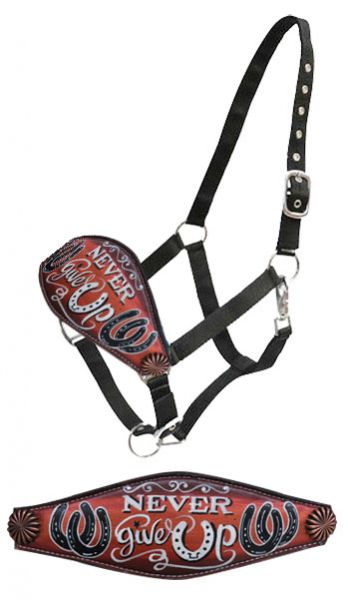 " Never give Up" hand painted bronc nose halter- Never give Up hand painted bronc nose halter