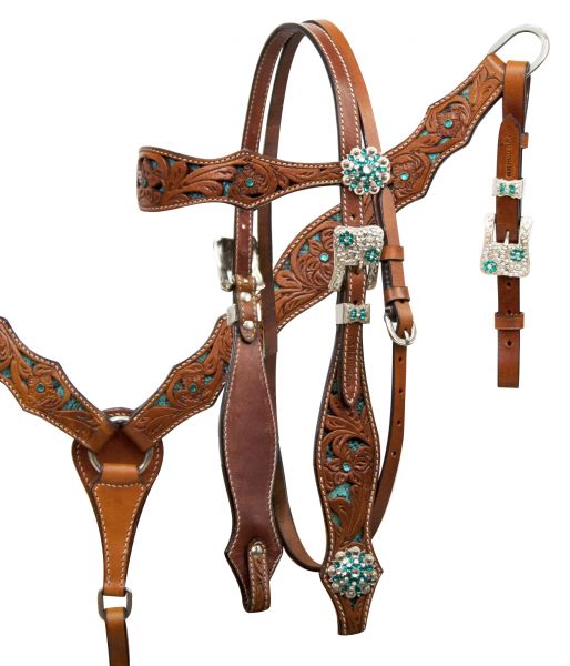 Teal snake headstall and breast collar set with crystal rhinestones- Teal snake headstall and breast collar set with crystal rhinestones