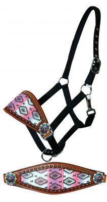 Adjustable nylon bronc halter with pastel Navajo diamond noseband-Adjustable nylon bronc halter with pastel Navajo diamond noseband