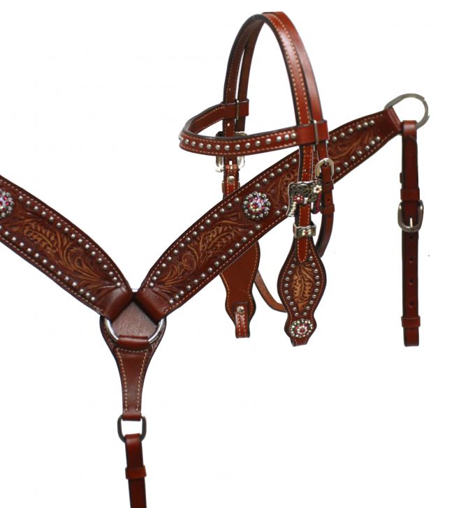Pony size floral tooled headstall and breast collar set-Pony size floral tooled headstall and breast collar set