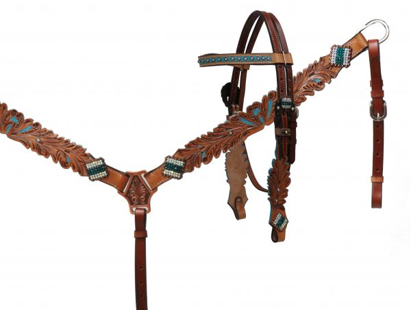 Hand painted headstall and breast collar set with rhinestones-Hand painted headstall and breast collar set with rhinestones