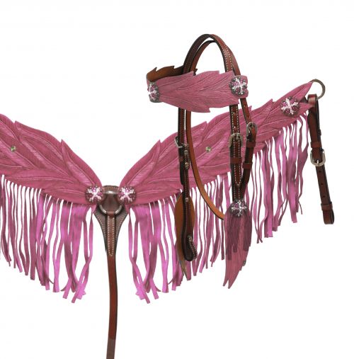 Light pink angel wing headstall and breast collar set-Light pink angel wing headstall and breast collar set