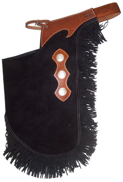 suede leather chinks with basketweave tooling.- suede leather chinks with basketweave tooling.