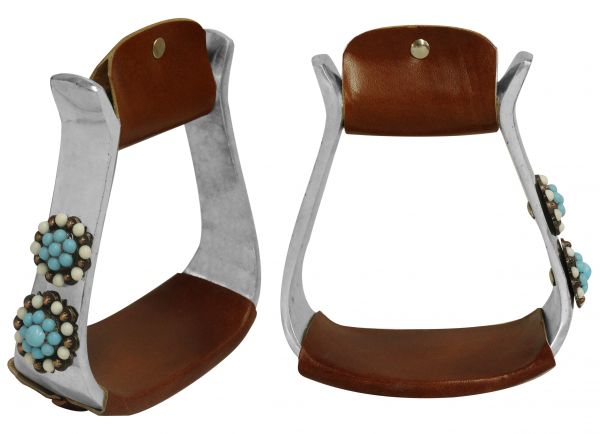 Light weight polished aluminum stirrups with candy button conchos-Light weight polished aluminum stirrups with candy button conchos