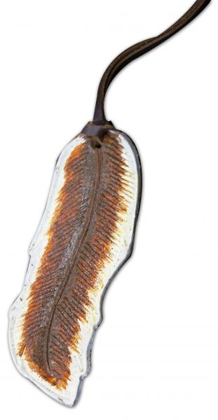 5" painted leather tie on feather. 5" x 2"- 5 painted leather tie on feather. 5 x 2