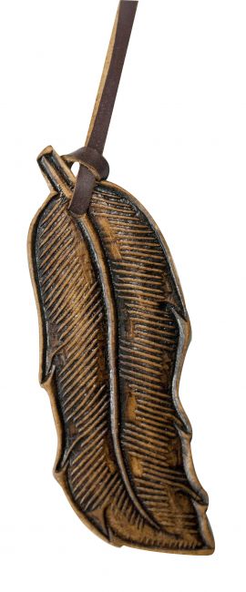 5" Antiqued leather tie on feather.-5 Antiqued leather tie on feather.