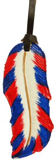 5" painted leather tie on feather-5 painted leather tie on feather