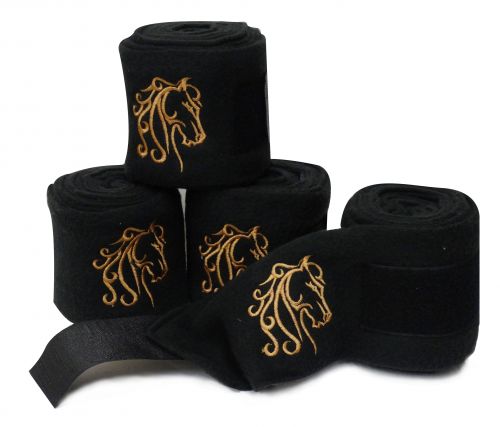 Black fleece polo wraps with embroidered horse-Black fleece polo wraps with embroidered horse