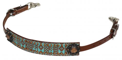 Teal and brown Navajo print wither strap-Teal and brown Navajo print wither strap