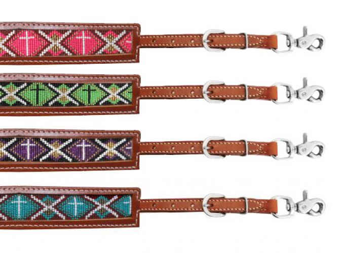 Medium leather wither strap with beaded inlay-Medium leather wither strap with beaded inlay
