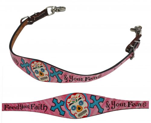 Sugar skull " Feed your faith & your fears" painted wither strap-Sugar skull Feed your faith & your fears painted wither strap