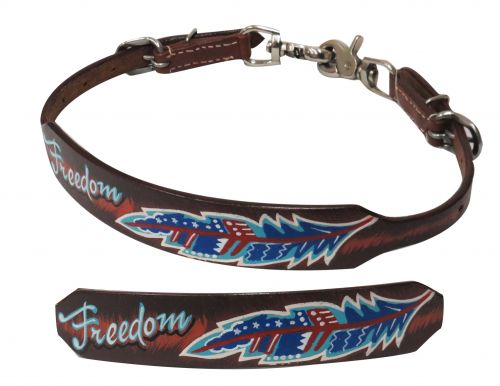 Medium leather wither strap with painted " Freedom" design- Medium leather wither strap with painted Freedom design