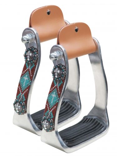 Polished aluminum stirrup with beaded accents-Polished aluminum stirrup with beaded accents