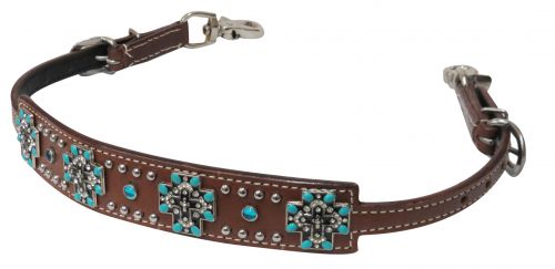 Turquoise stone cross concho wither strap-Turquoise stone cross concho wither strap