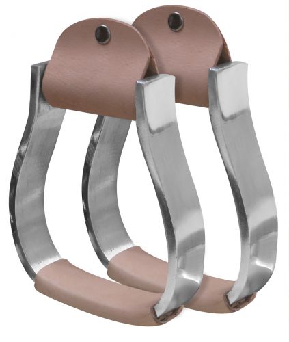 Pony/Youth polished aluminum stirrup with light leather tread- Pony/Youth polished aluminum stirrup with light leather tread