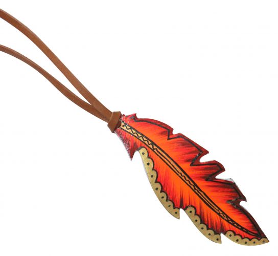 6.5" x 2" hand painted " Fire & Gold tie on feather-6.5 x 2 hand painted Fire & Gold tie on feather