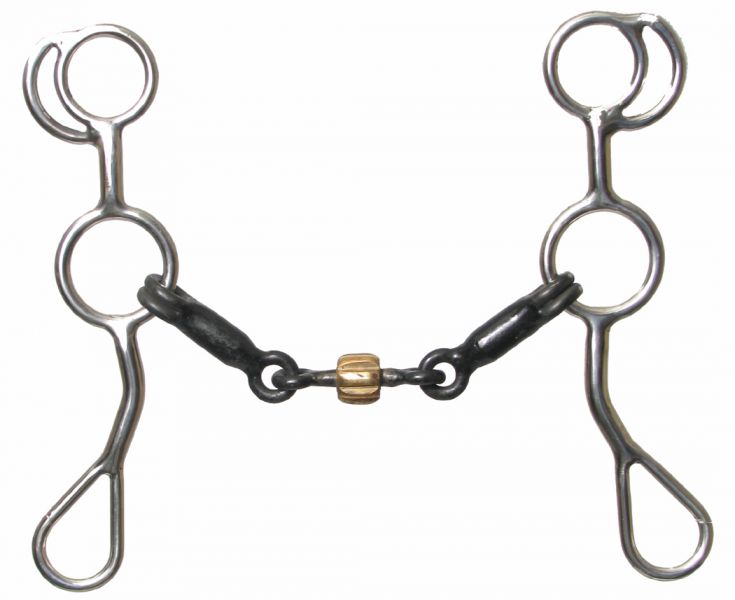 stainless steel training snaffle bit with 5" sweet iron 3 piece snaffle with a center dog bone and copper roller-stainless steel training snaffle bit with 5 sweet iron 3 piece snaffle with a center dog bone and copper roller
