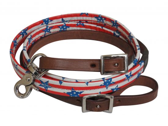 5/8" x 8ft Stars and stripes print leather reins-5/8 x 8ft Stars and stripes print leather reins