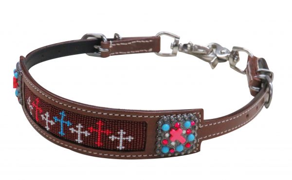 Beaded cross wither strap with crystal rhinestone conchos-Beaded cross wither strap with crystal rhinestone conchos