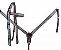 Hand Painted Turquoise Floral Painted Headstall and Breast Collar Set