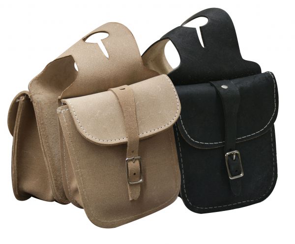 Rough out leather horn bag with single buckle closure-Rough out leather horn bag with single buckle closure