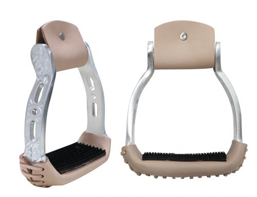 Light weight polished aluminum stirrups with engraved and cut out design- Light weight polished aluminum stirrups with engraved and cut out design