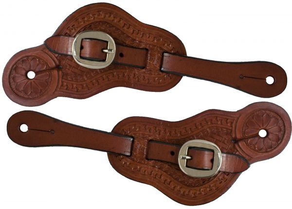 Ladies/ Youth size Argentina cow leather spur straps with Basket weave tooling-Ladies/ Youth size Argentina cow leather spur straps with Basket weave tooling