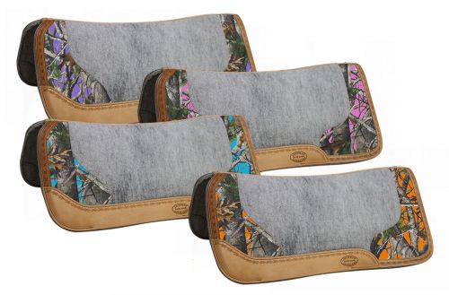 32" x 31" Real Oak Camo contoured Felt bottom saddle pad with filigree print and Argentina cow leather trim-32 x 31 Real Oak Camo contoured Felt bottom saddle pad with filigree print and Argentina cow leather trim