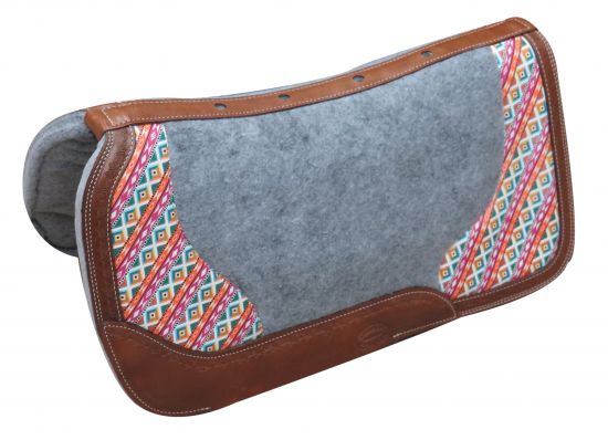 PONY 24" x 24" Argentina cow leather saddle pad with Aztec print- PONY 24 x 24 Argentina cow leather saddle pad with Aztec print