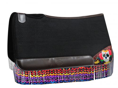 32" x 31" x 1" Black felt pad with sugar skull design-32 x 31 x 1 Black felt pad with sugar skull design