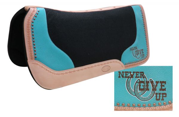 32" x 31" x 1" Black felt saddle pad with branded " Never Give Up" logo-32 x 31 x 1 Black felt saddle pad with branded Never Give Up logo