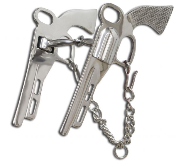 5" Stainless steel snaffle bit with pistol cheeks.-5 Stainless steel snaffle bit with pistol cheeks.