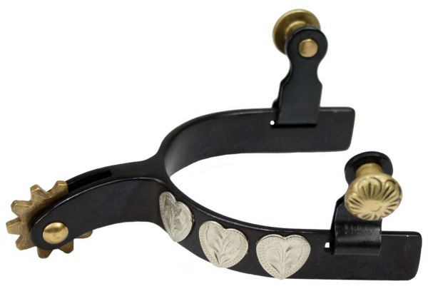 black steel silver youth size show spur with silver hearts- black steel silver youth size show spur with silver hearts