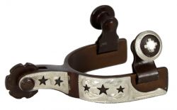 Toddler size antique brown steel silver show spur with cut out star-toddler size antique brown steel silver show spur with cut out star